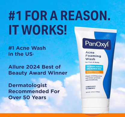 PanOxyl Acne Foaming Wash Benzoyl Peroxide 10% Maximum Strength Antimicrobial 5.5 Oz (Pack of 2)